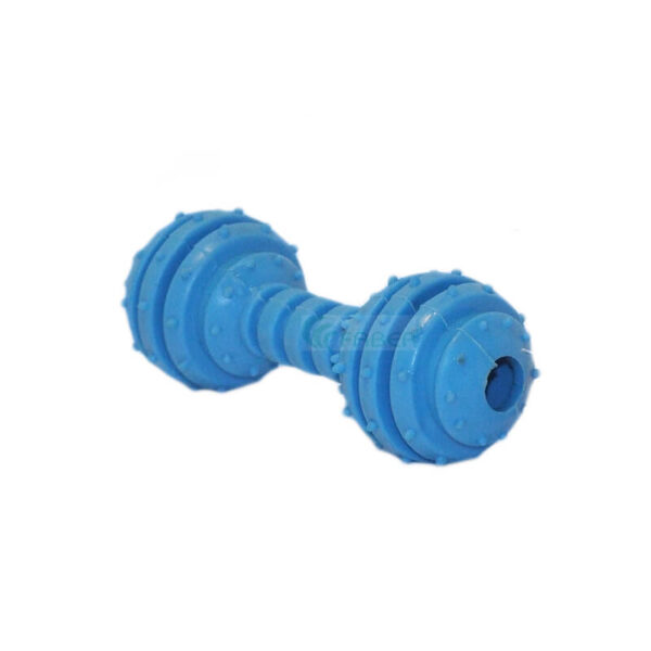 Jucarie haltera cu clopotel si caneluri 12 cm