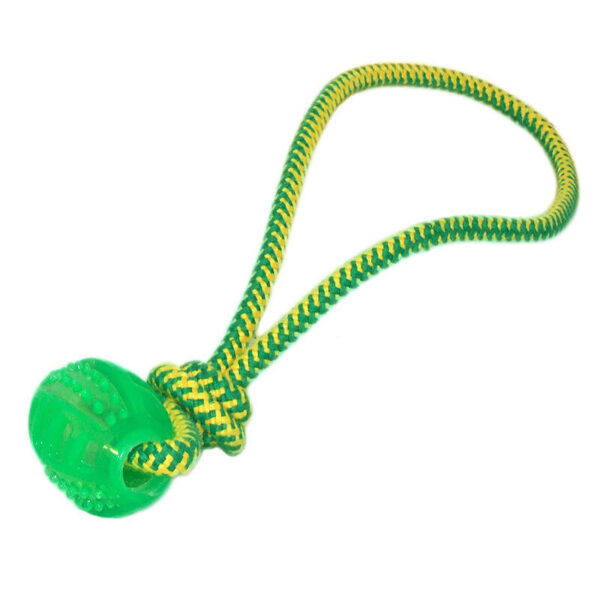 Jucarie cordelina cu bucle si minge cauciuc 35 cm