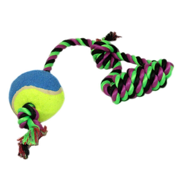 Funie bumbac cu bucla mica si minge tenis 40 cm