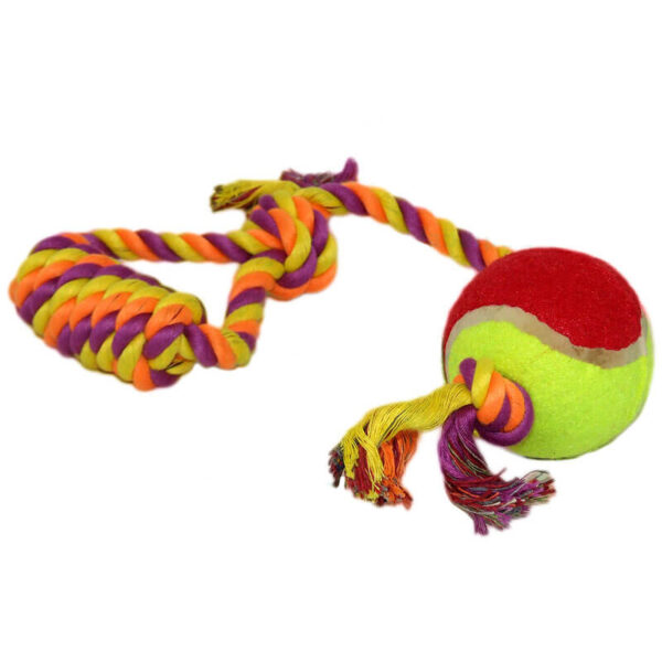 Funie bumbac cu bucla mica si minge tenis 40 cm