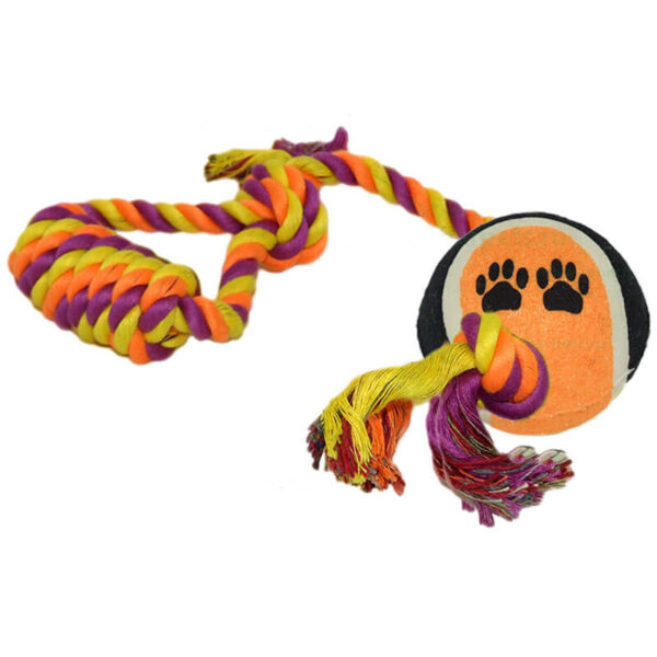 Funie bumbac cu bucla si minge tenis 48 cm