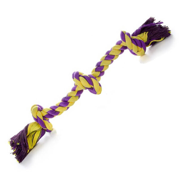 Jucarie funie triplu innodat colorata bumbac 45 cm