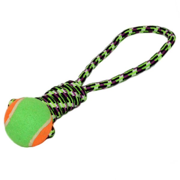 Aport funie bumbac cu bucla mare si minge tenis 35 cm