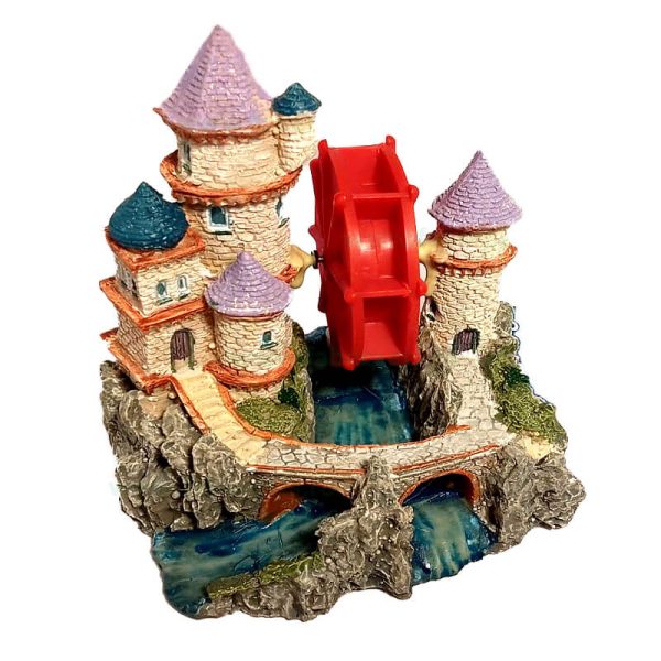 Decor acvariu castel cu moara 14*11 cm