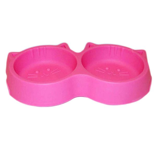 Castron dublu plastic cu forma de cap pisica 2x0.3 l