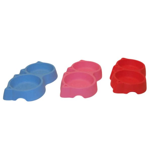 Castron dublu plastic cu forma de cap pisica 2x0.3 l