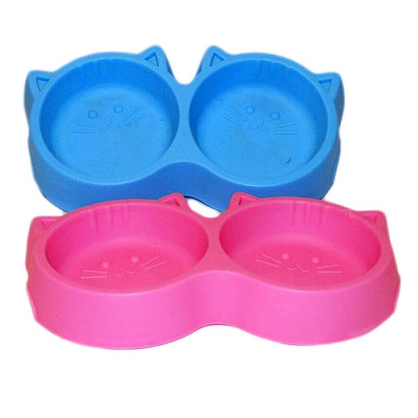 Castron dublu plastic cu forma de cap pisica 2x0.3 l