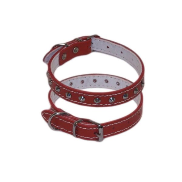 Zgarda din piele cu conuri nr. 0 rosu 1,2x36cm