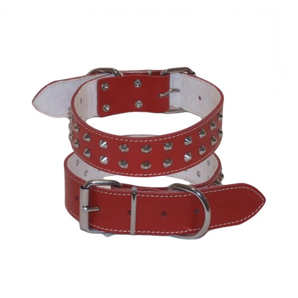 Zgarda din piele cu conuri nr. 6 rosu 4x73cm