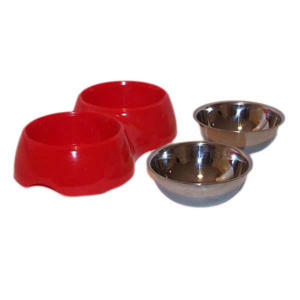Castron dublu plastic si metal 2*0.3 l