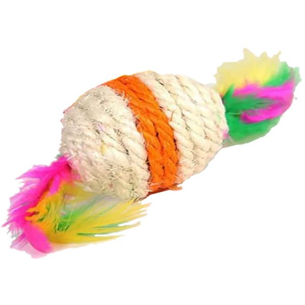 Jucarie minge sizal oval cu pene 8 cm