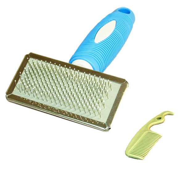 Tesala cu dinti densi si maner cauciuc + pieptan 9 cm