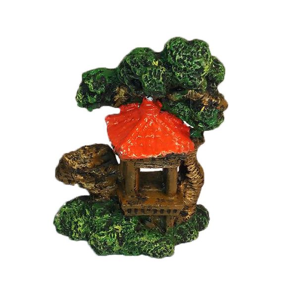 Decor acvariu pavilion cu copac 7*9 cm